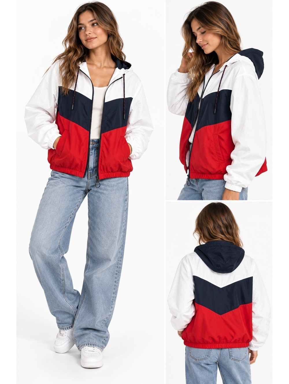 Abercrombie & Fitch Colorblock Windbreaker Jacket with Hood